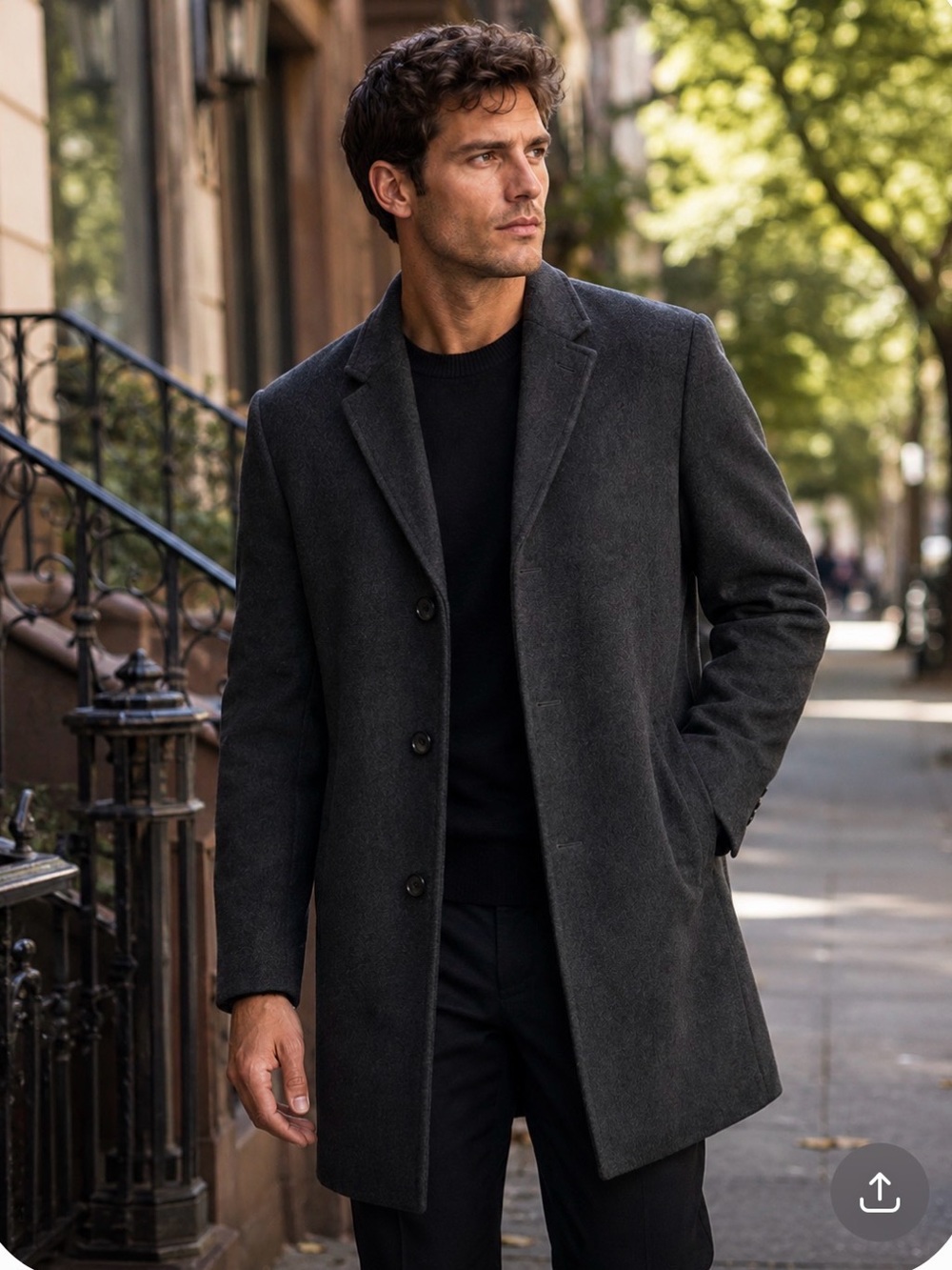 Cole Haan Men's Dark Charcoal Wool Pea Coat